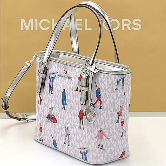 Michael Kors Jet Set Girls Print White Signature XSMALL Carryall Top Zip… - Picture 5 of 16